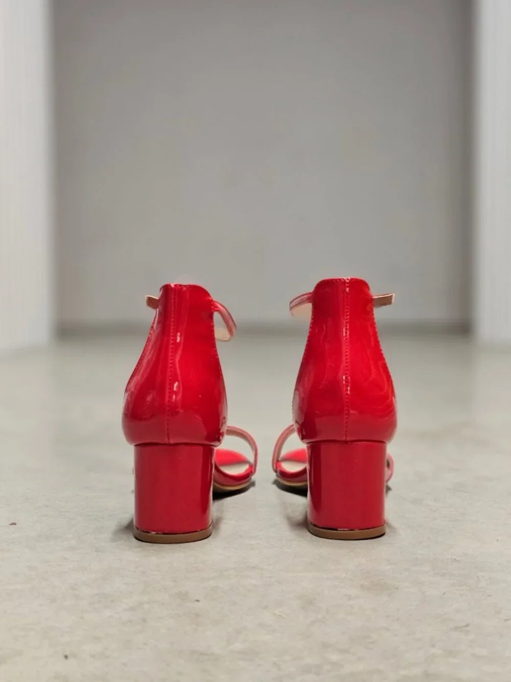 Red Patent Block Heel Sandals With Ankle Strap - Womens Dress Shoes - Picture 7 of 12